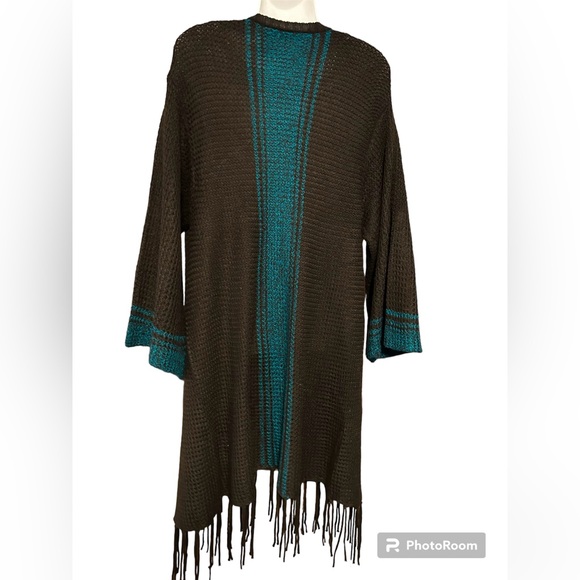 NWOT Wrangler Cardigan Long Sweater Brown/Turquoise Size L - Picture 3 of 7